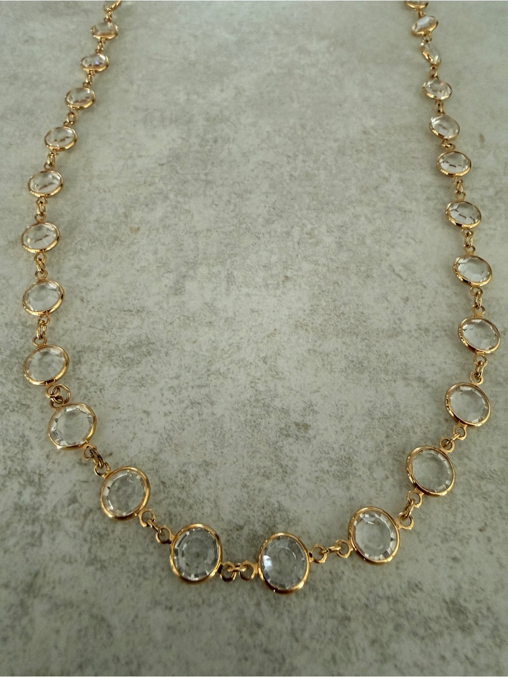 Vintage Individually Faceted Clear Glass Bead Link Necklace - 34”